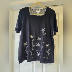 Vtg Alfred Dunner Black White Embroidered L